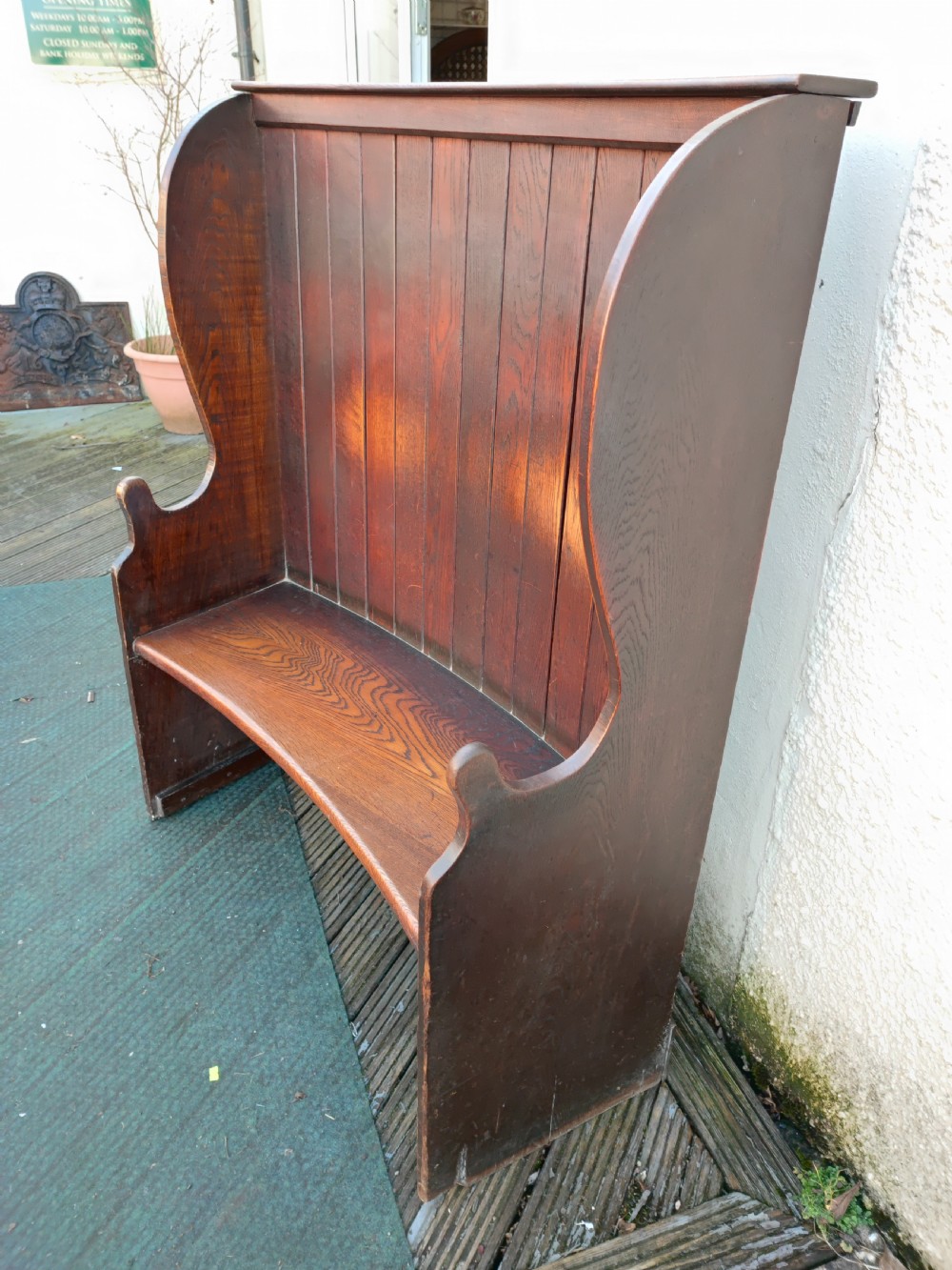 Antique oak, small tavern settle. View III