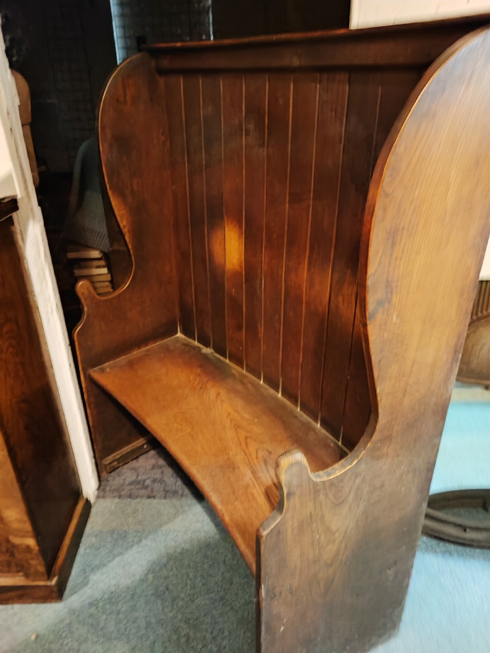 Antique oak, small tavern settle. View V