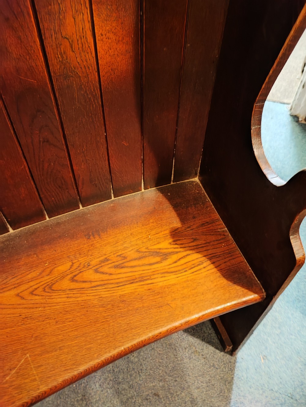 Antique oak, small tavern settle. View X