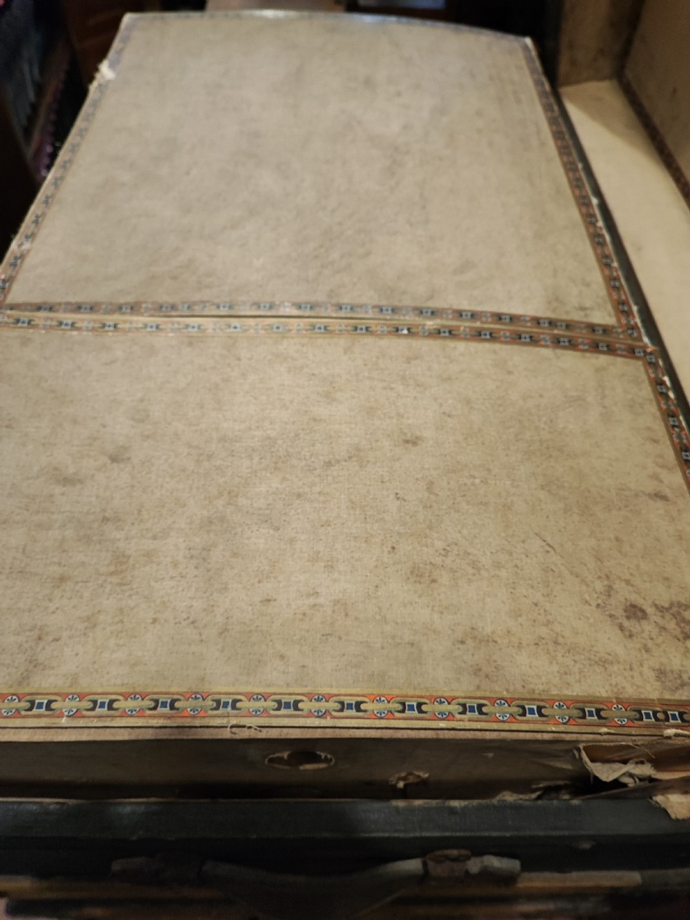 Antique wooden bound travel or steamer trunk. View IX