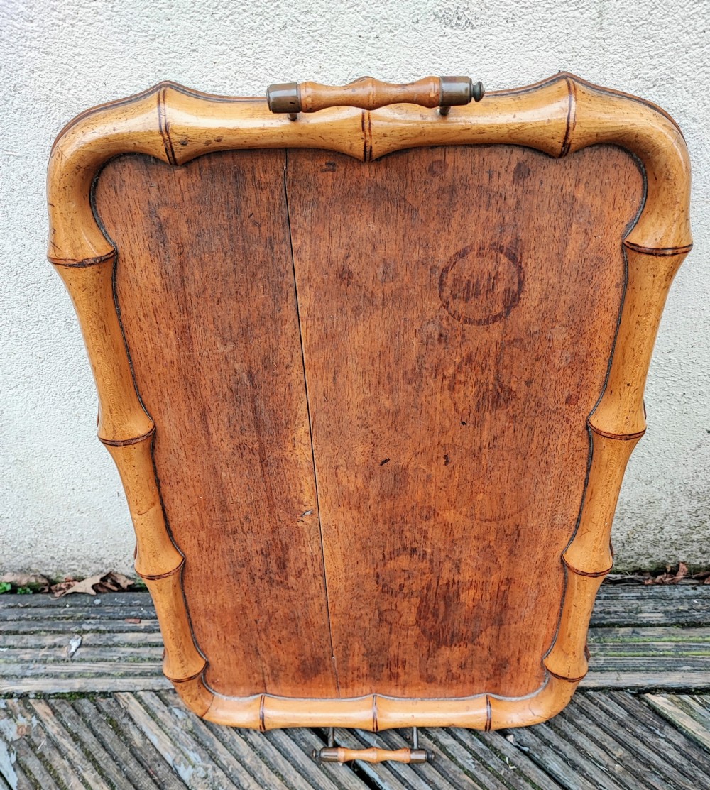 Antique French fruitwood and brass faux bamboo tray.