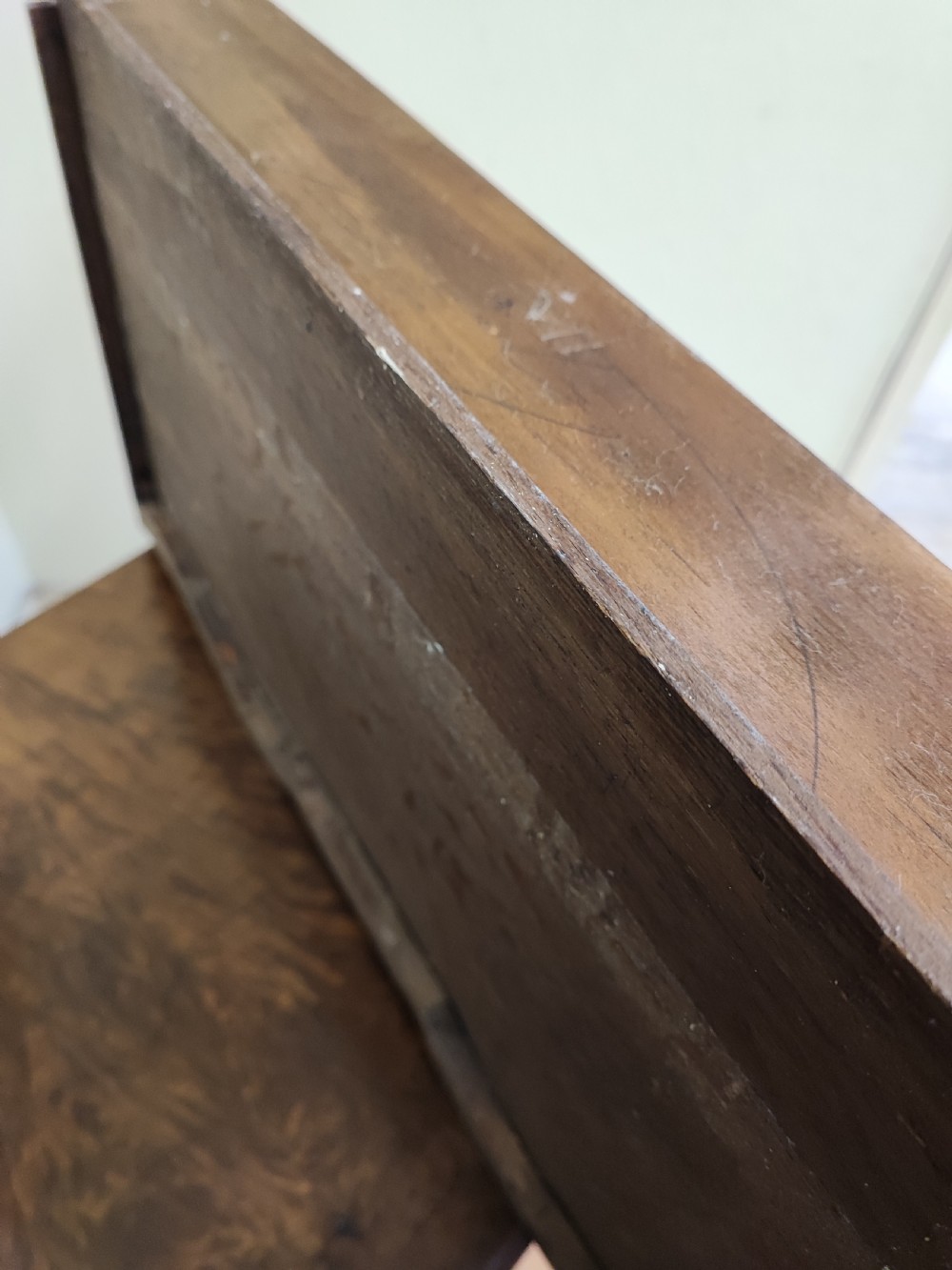 Antique walnut serpentine side table in the Queen Anne style. View IX