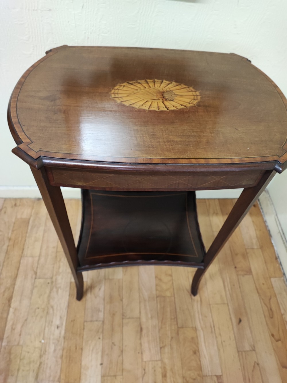 Antique, pretty inlaid side or occasional table. View III