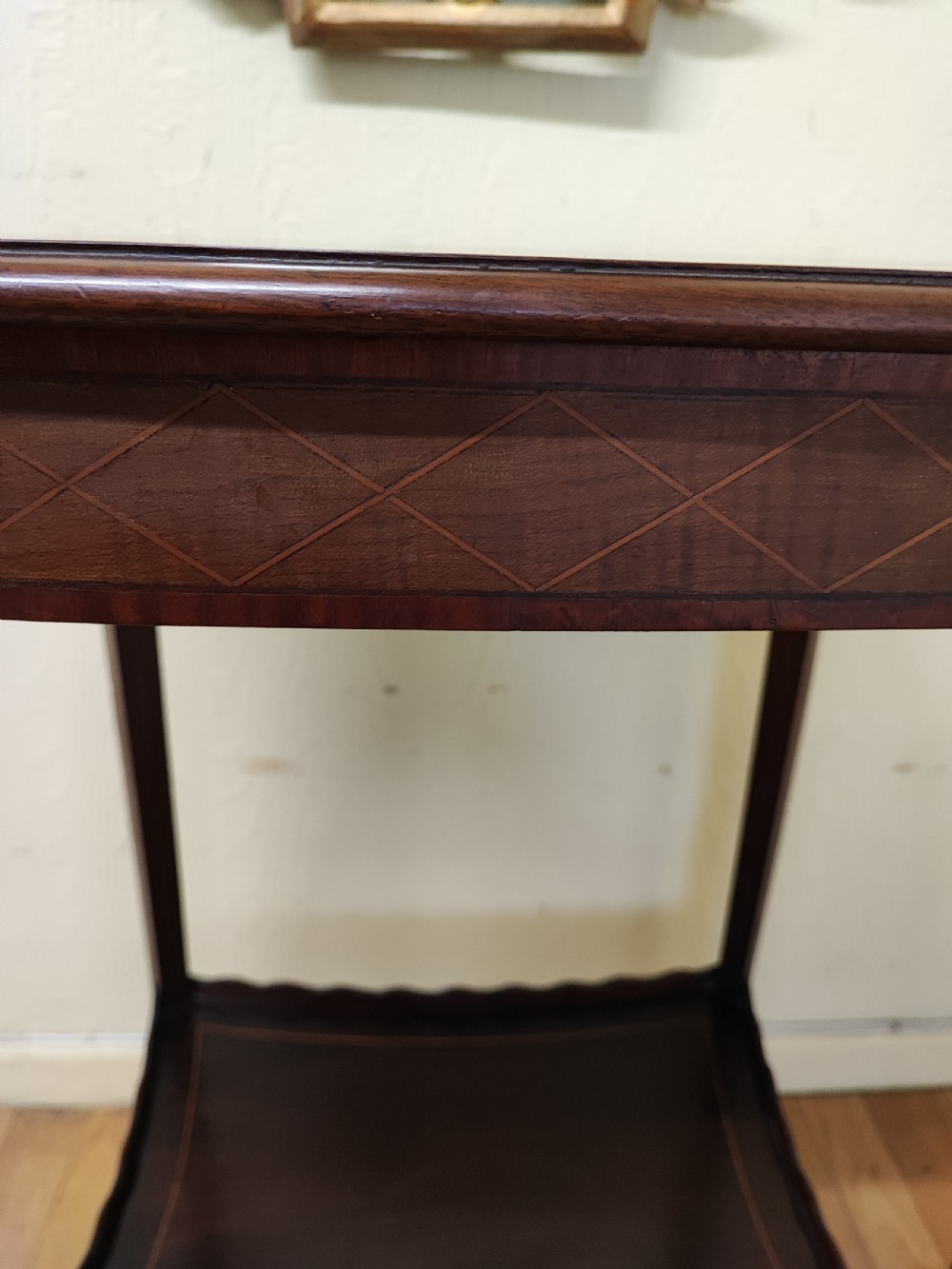 Antique, pretty inlaid side or occasional table. View IV