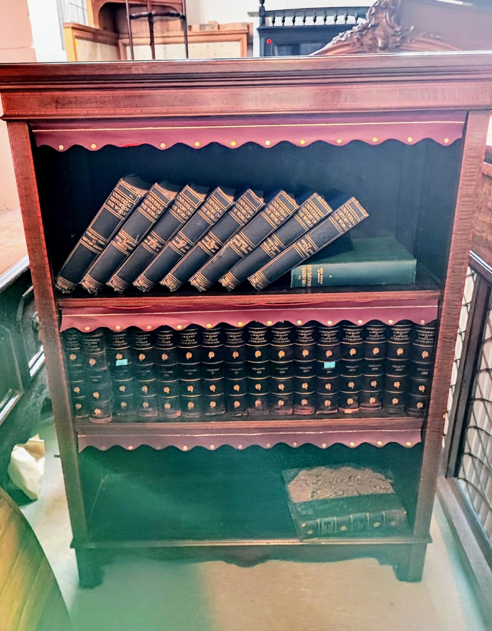Edwardian inlaid mahogany open bookcase View XI