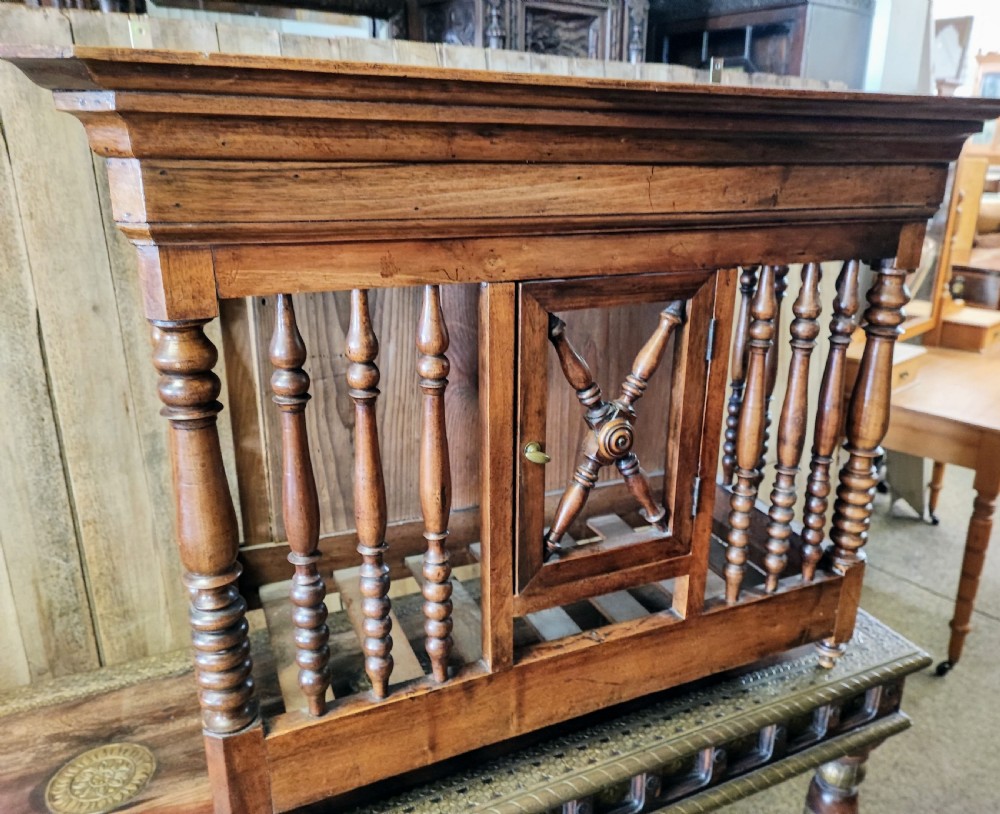 An antique walnut French Panetiere or bread store  View VI