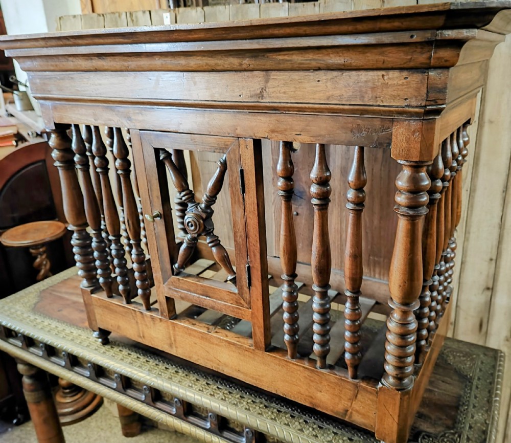 An antique walnut French Panetiere or bread store  View X