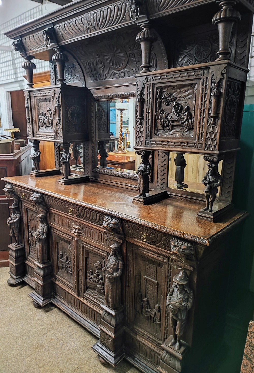Magnificent antique carved oak sideboard.
