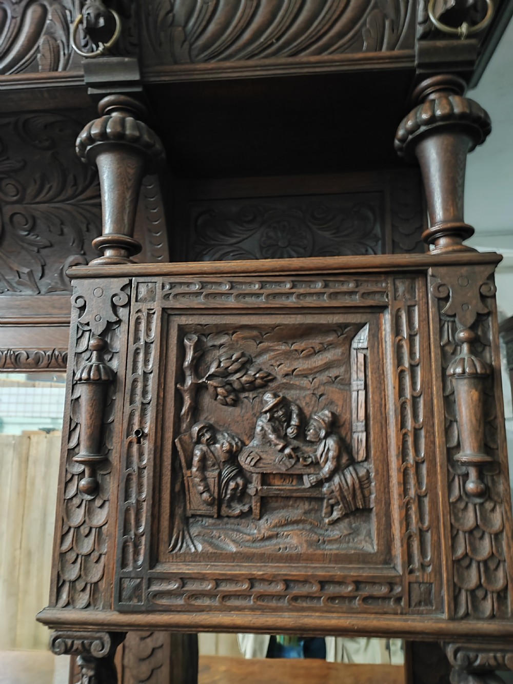 Magnificent antique carved oak sideboard. View VI