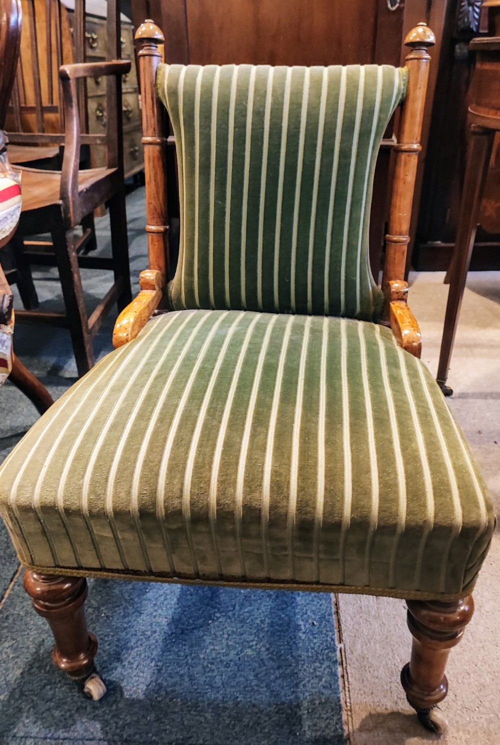 Victorian walnut slipper or nursing chair.