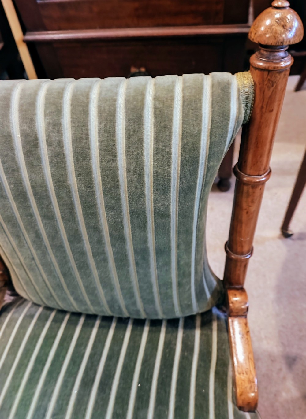 Victorian walnut slipper or nursing chair. View V