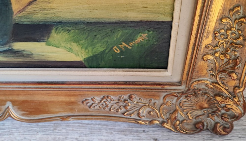 Oil painting , subject vase of flowers on a windowsill. View IV
