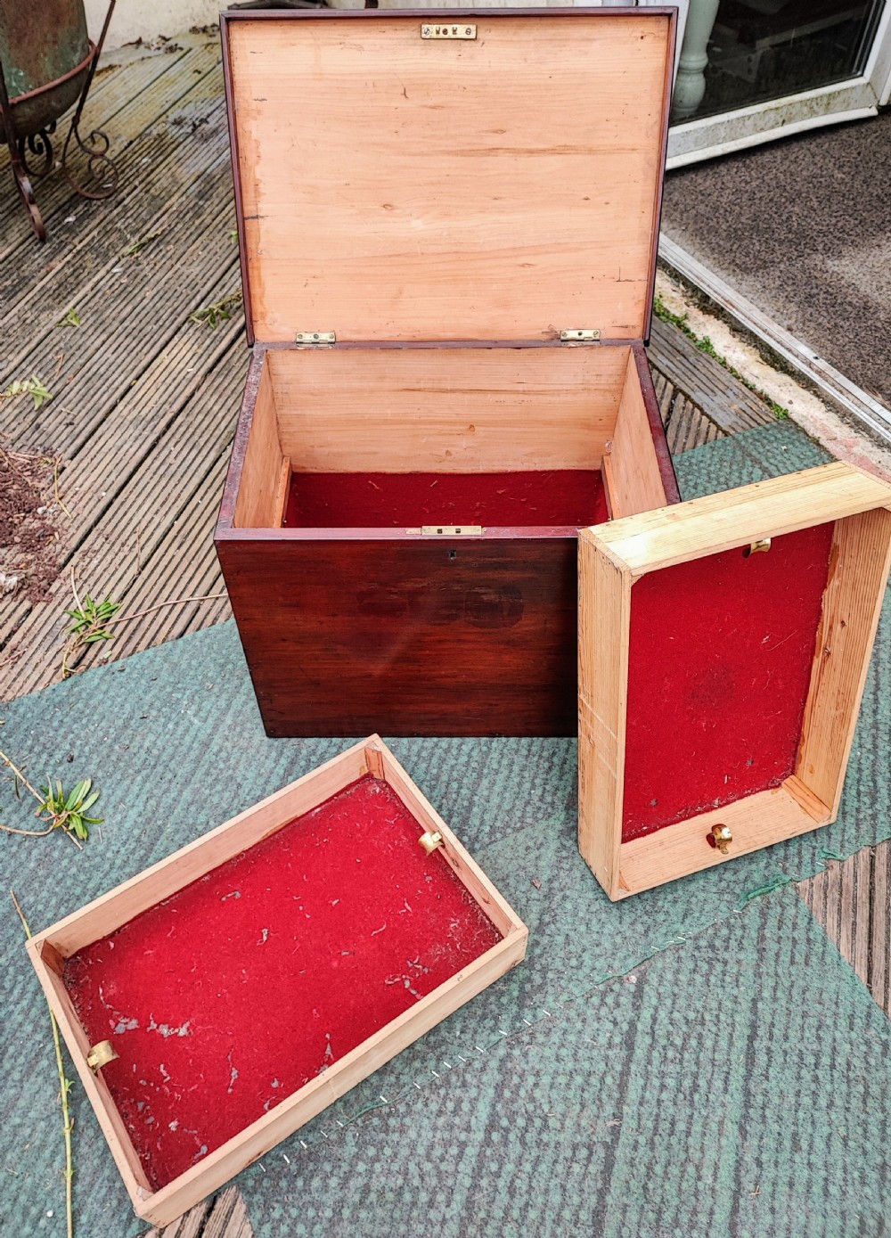 19c small beech storage trunk.