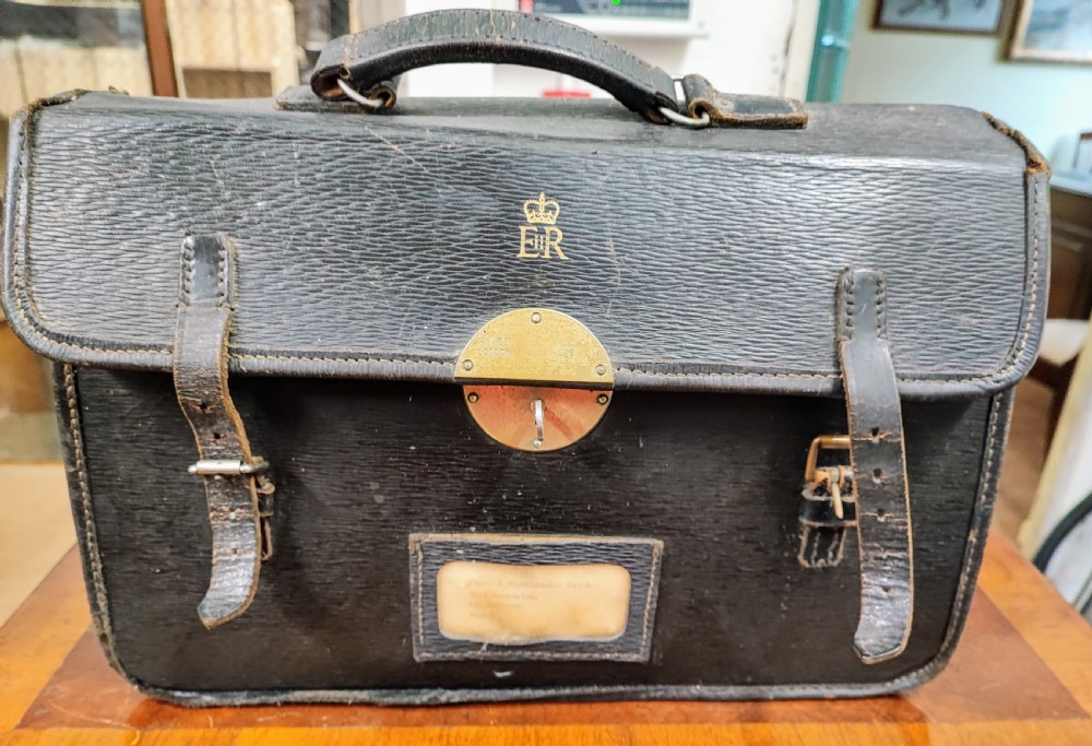 A rare houses of parliament black leather satchel or dispatch case 