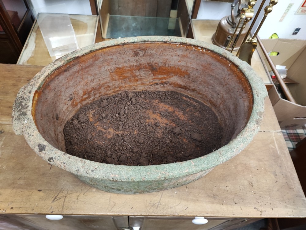 Antique salt glazed garden  planter of a large size. View II