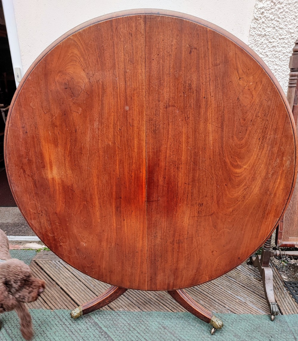 Regency mahogany circular tilt top dining table. View II