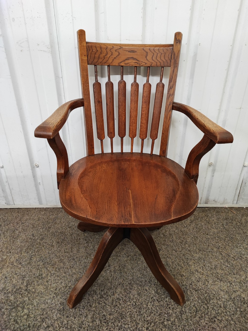 Antique oak revolving desk  chair 