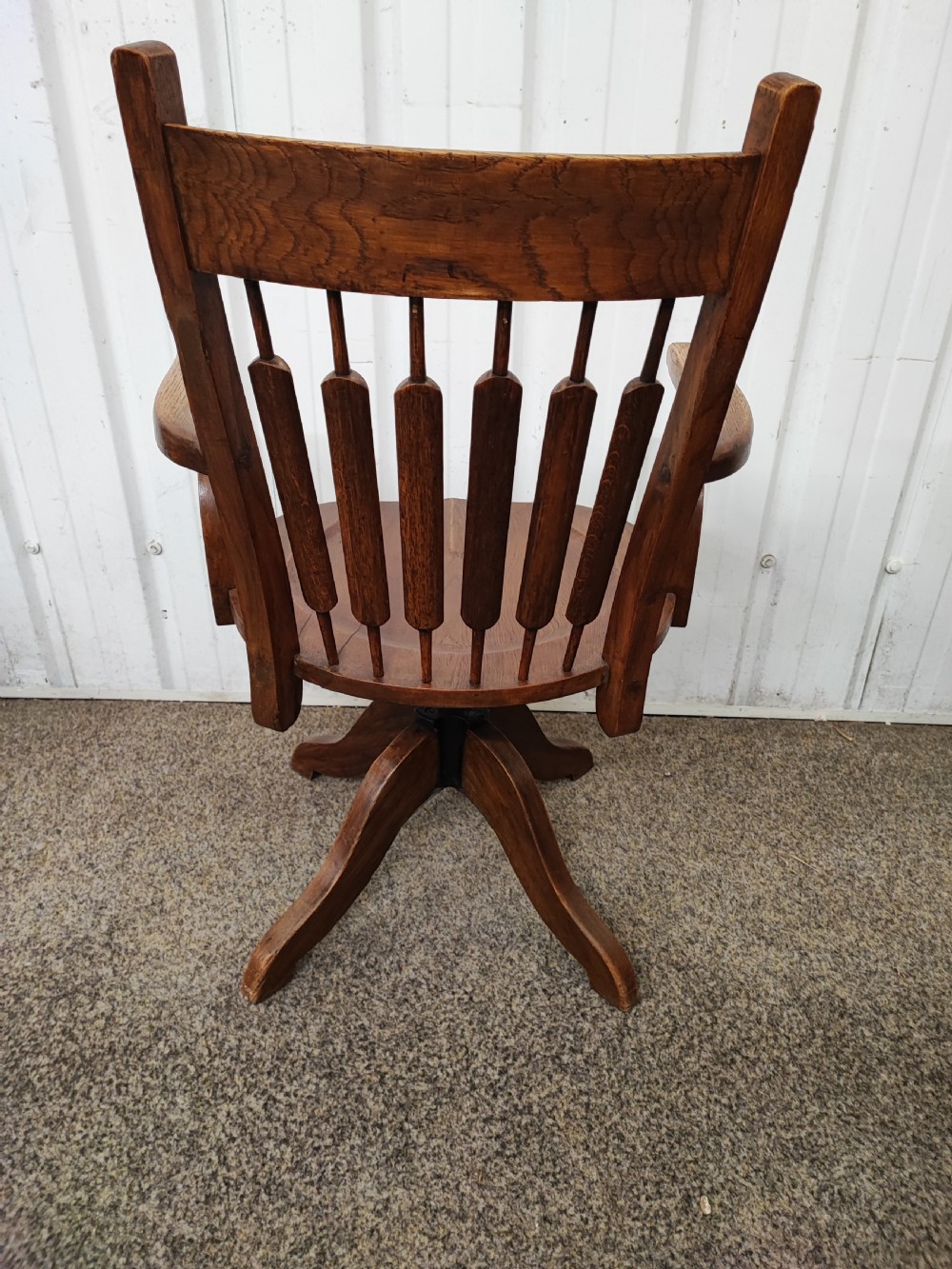 Antique oak revolving desk  chair  View II