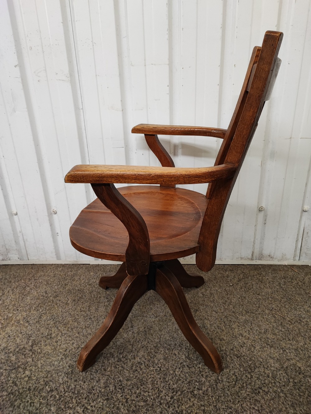 Antique oak revolving desk  chair  View IV