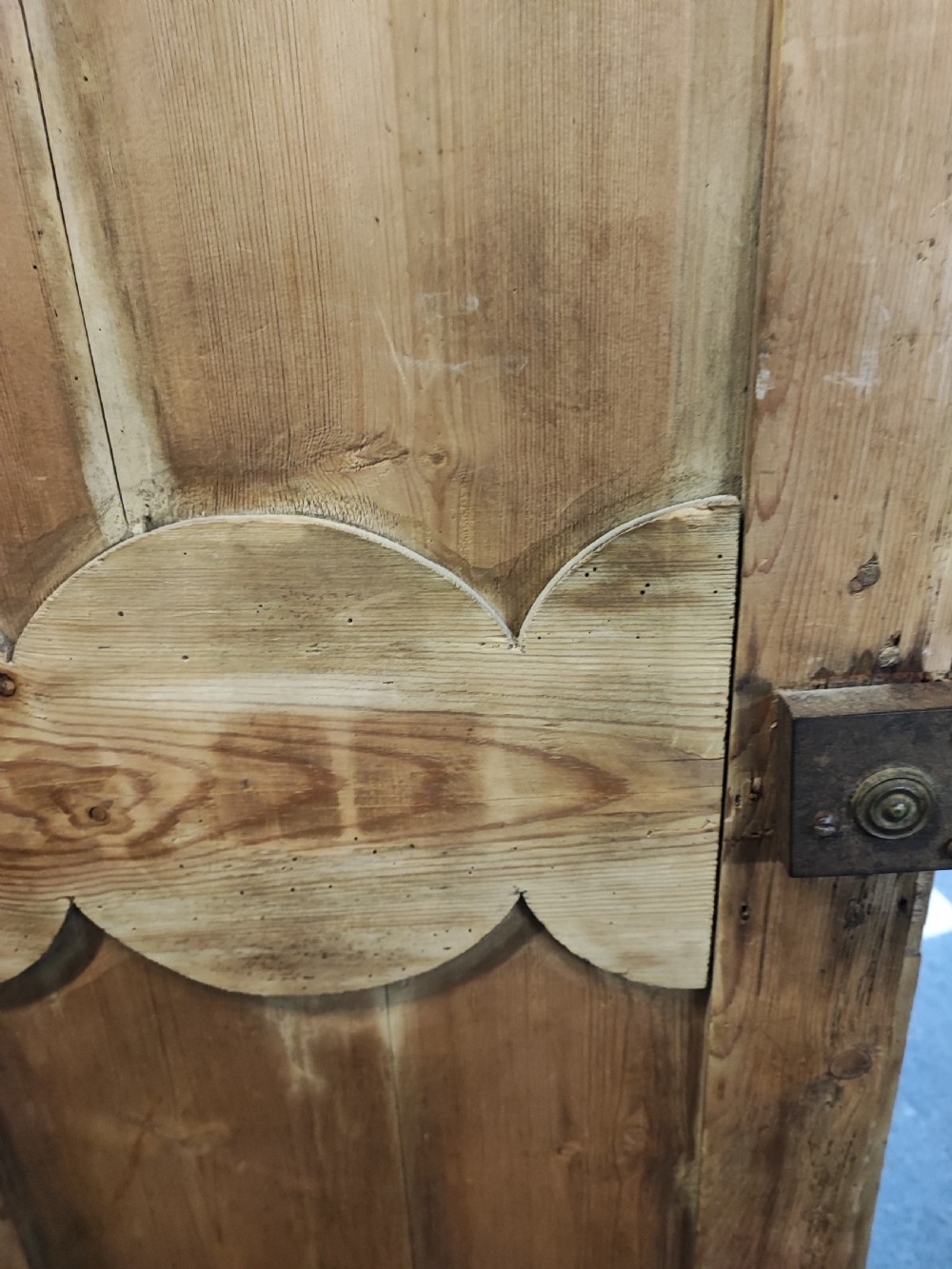 Antique, French pine marriage armoire. View IV