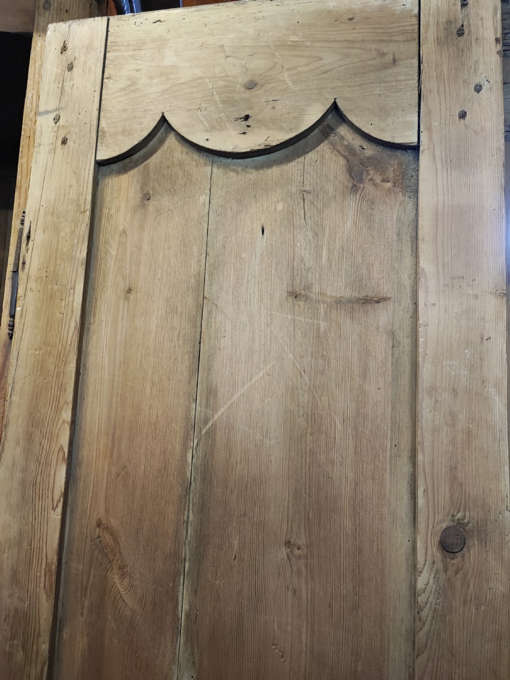 Antique, French pine marriage armoire. View V