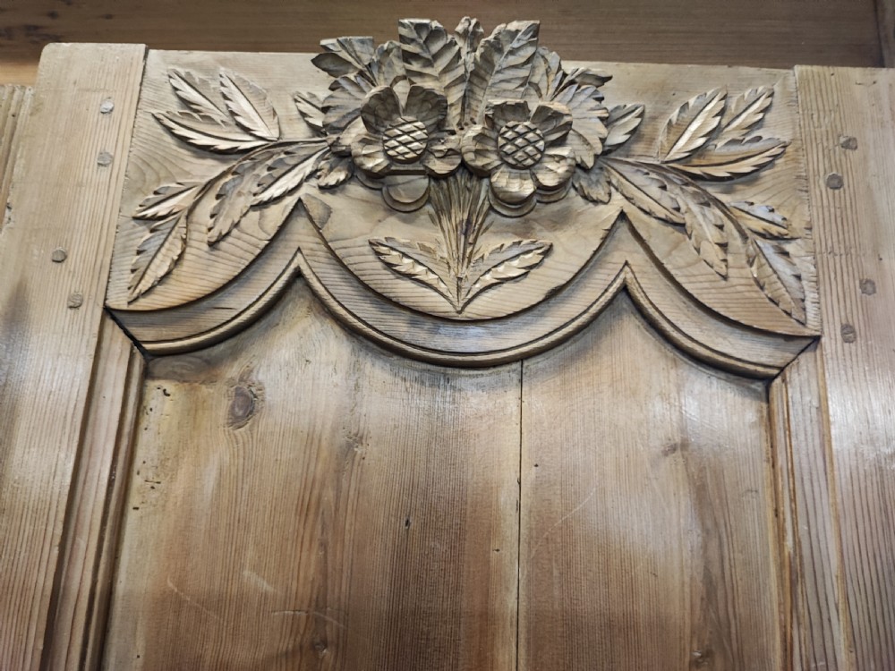 Antique, French pine marriage armoire. View VI