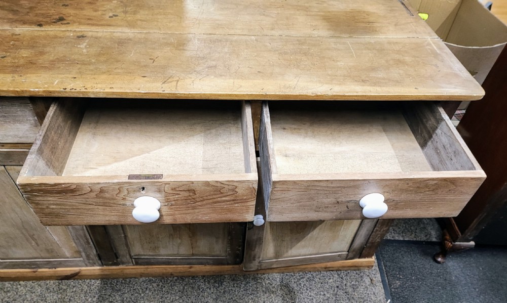 Large antique pine and beech dresser base  View II