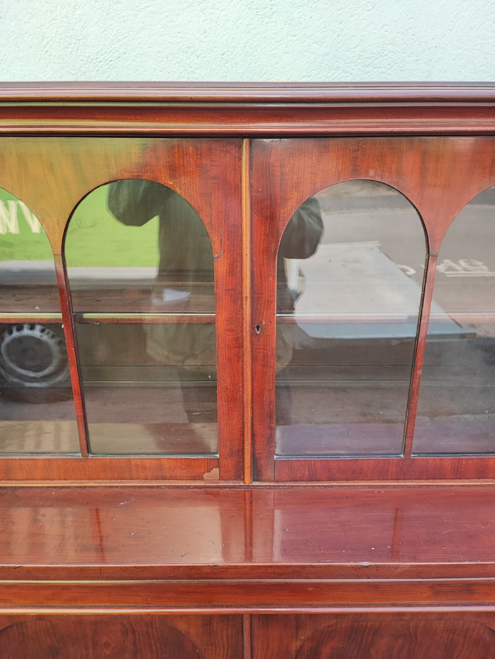 Victorian mahogany 2 door bookcase,with glazed top. View VI