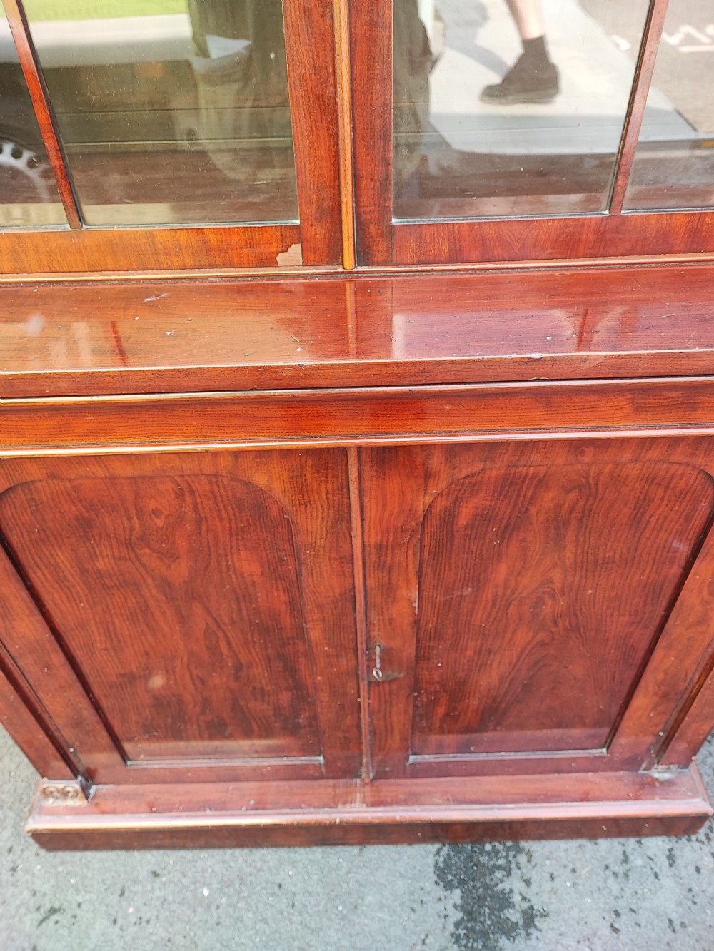 Victorian mahogany 2 door bookcase,with glazed top. View VII