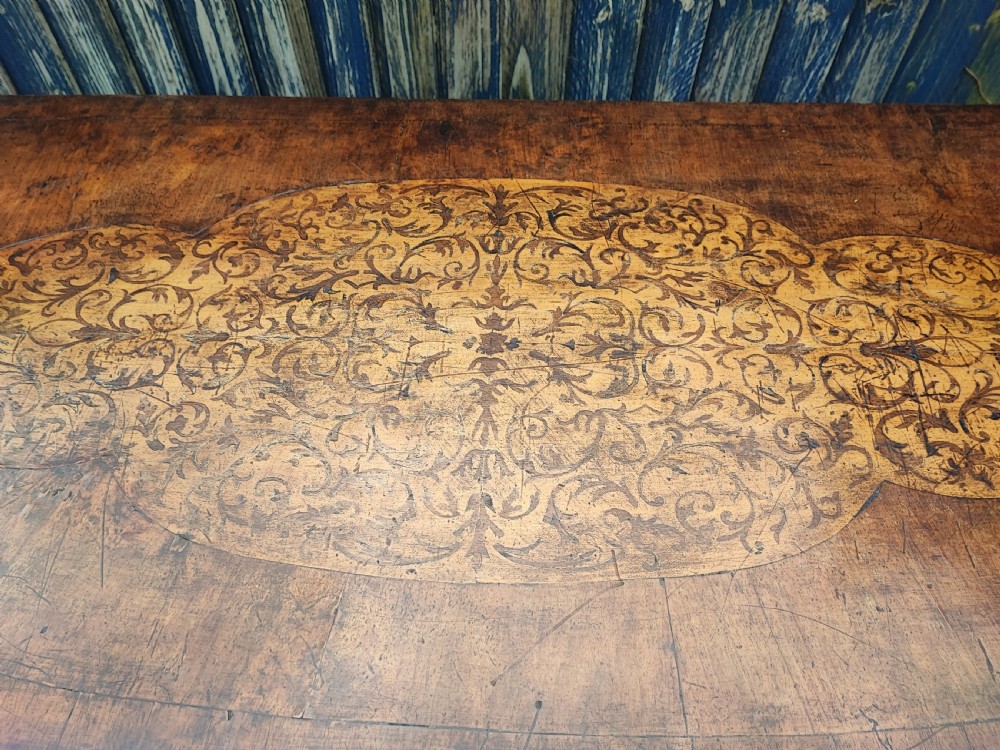 A superb Queen Anne style walnut marquetry carved and gilded hall table or side table. View XII