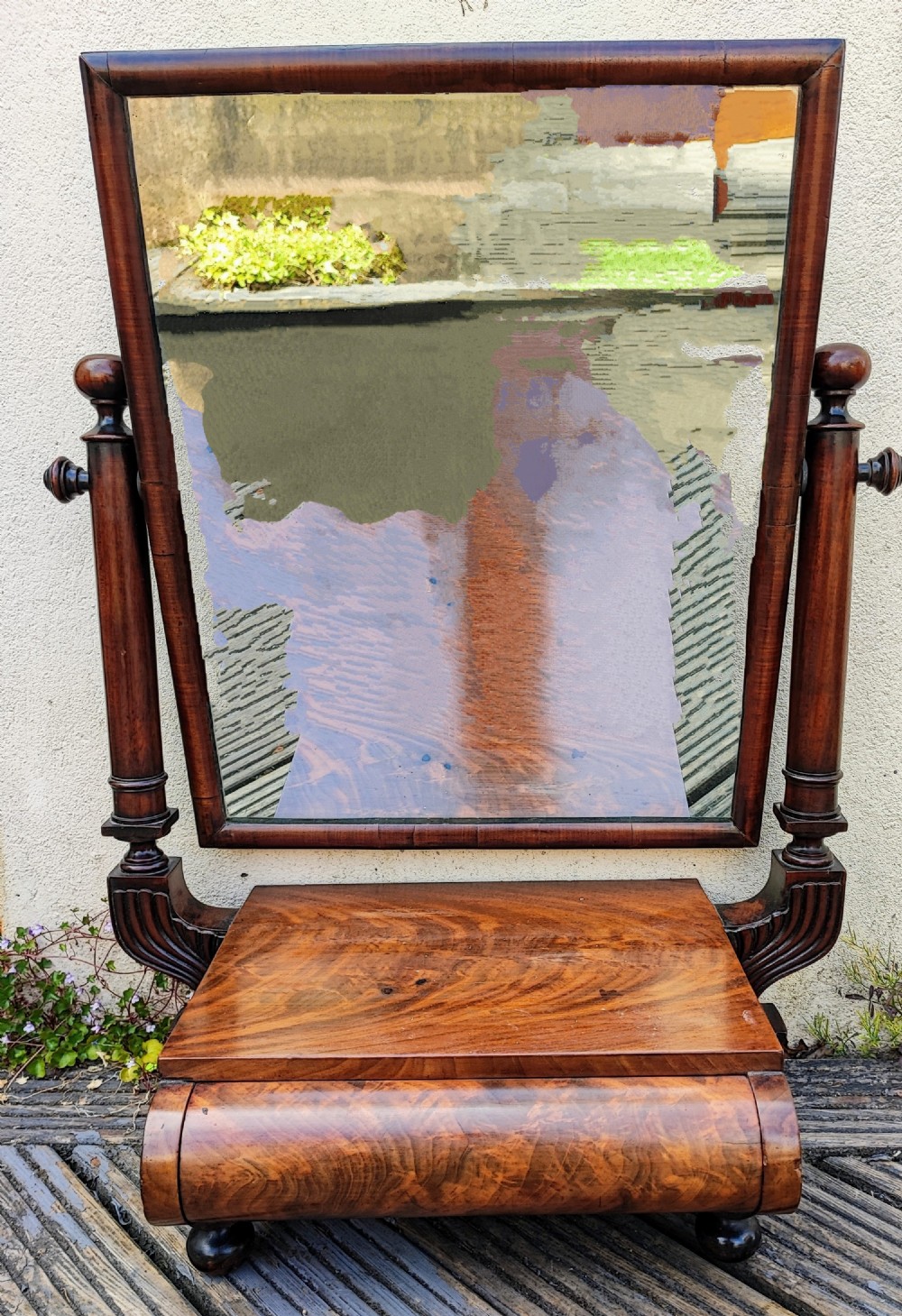 Antique Irish mahogany dressing or toilet mirror.