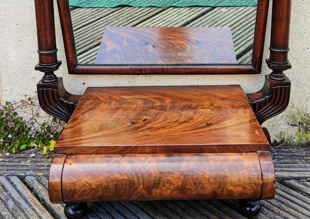 Antique Irish mahogany dressing or toilet mirror. View V
