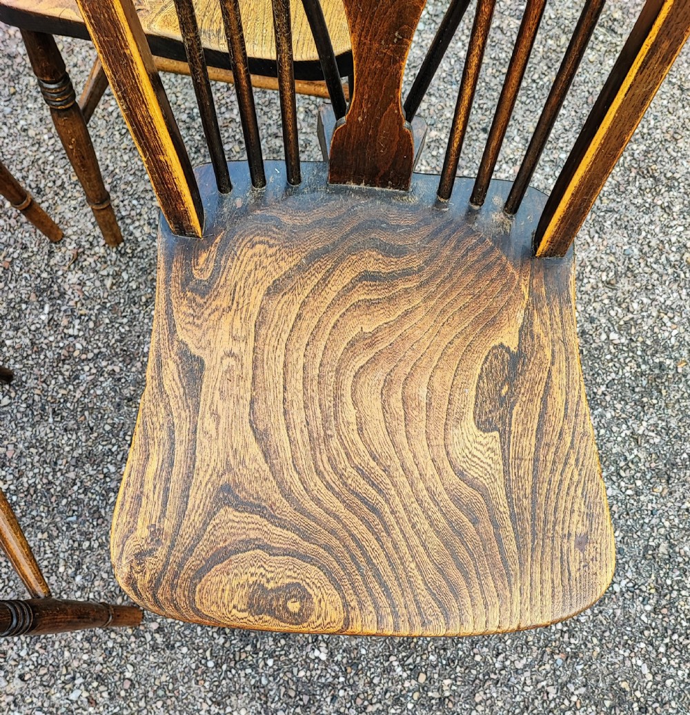 Antique set of 6 ash and elm kitchen dining chairs. View V
