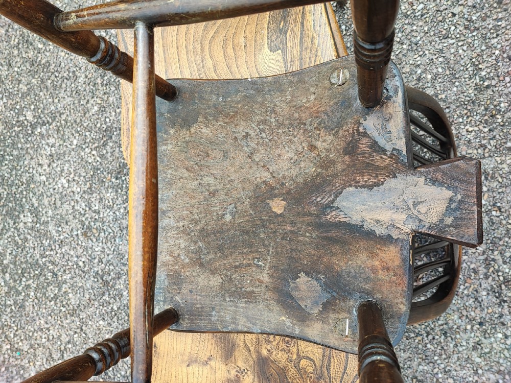 Antique set of 6 ash and elm kitchen dining chairs. View VII