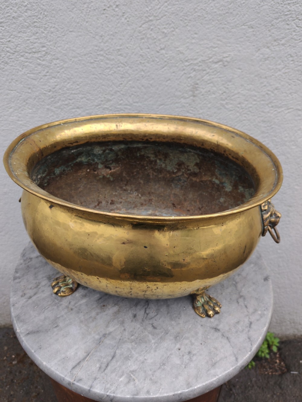 19c oval brass planter.