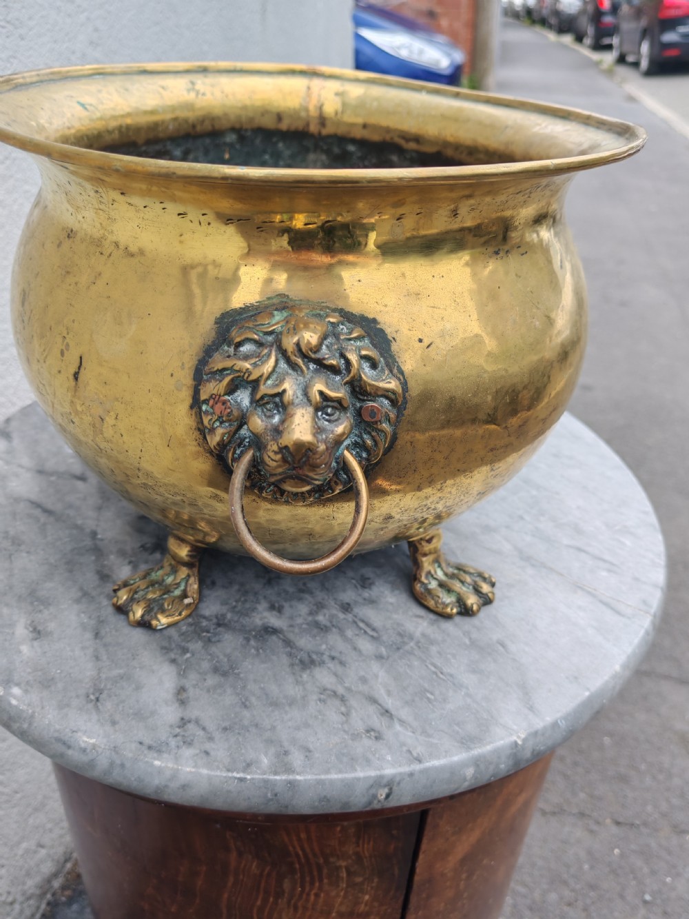 19c oval brass planter. View III