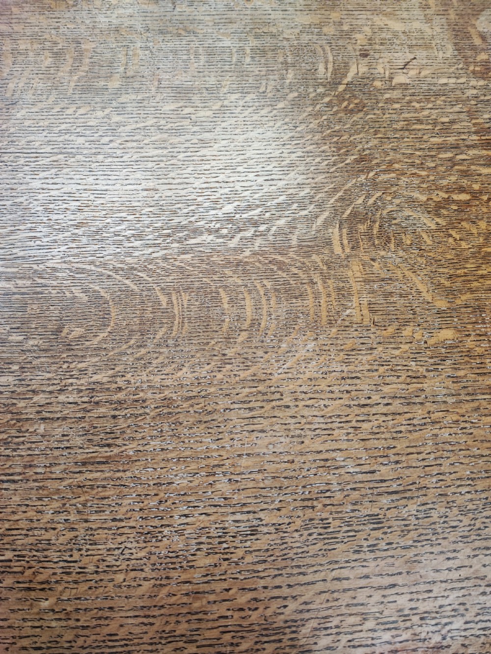 Antique golden oak 2 leaf extending dining table. View XX