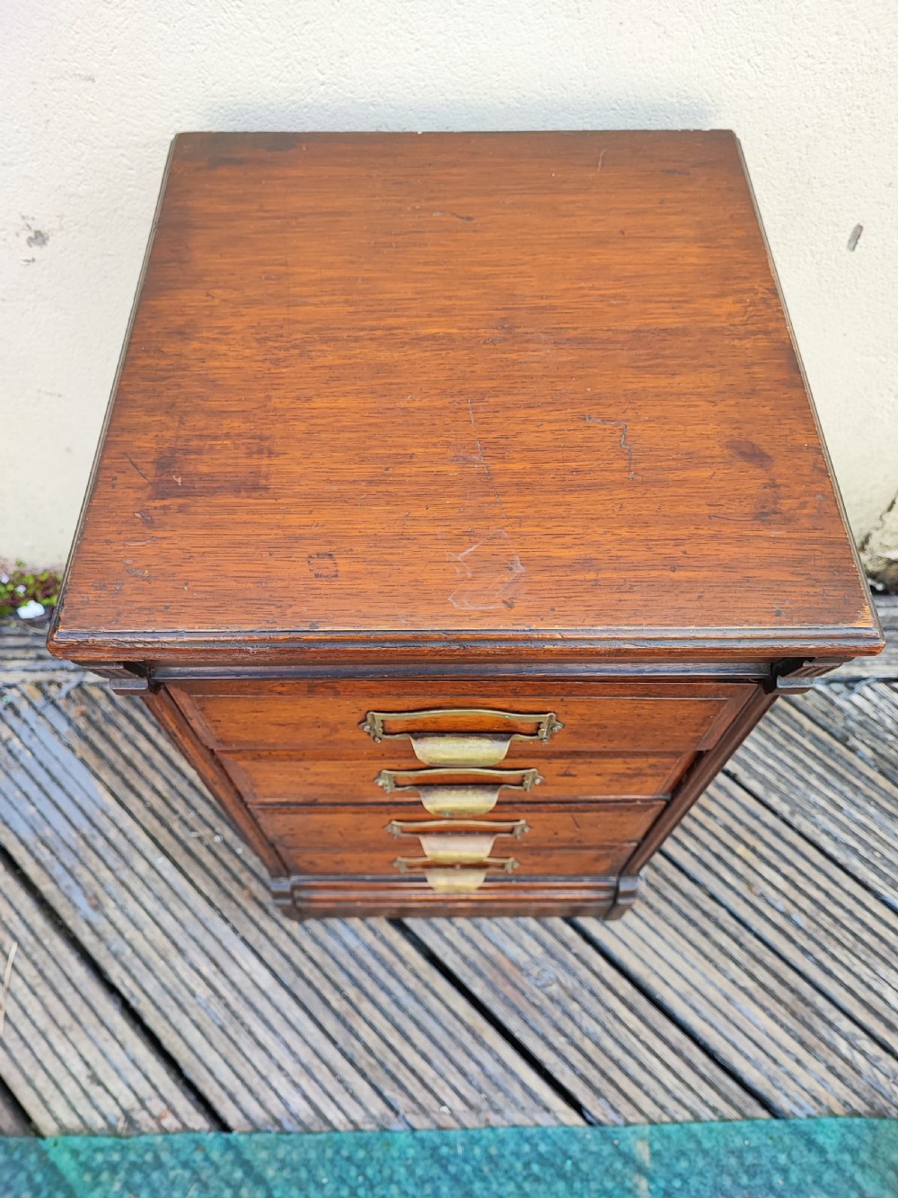 Antique small oak filing chest.  View II