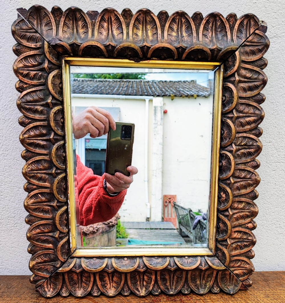 Antique carved and gessoed gilt mirror. View III