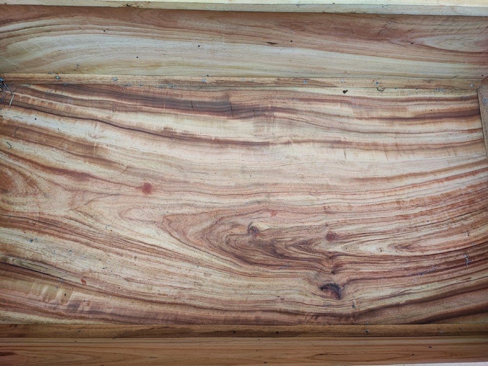 Striking antique carved teak and camphor trunk. View V