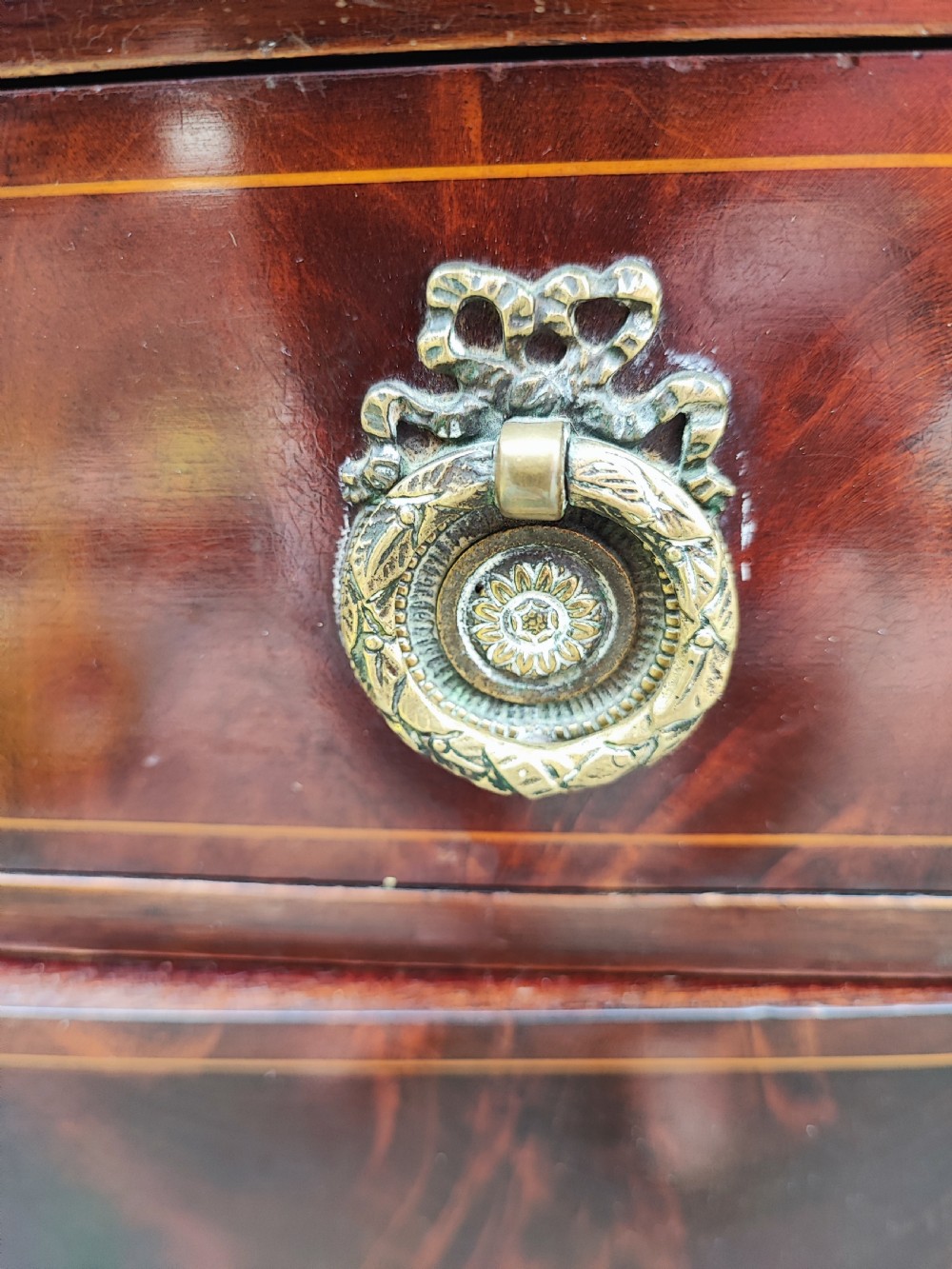 Quality Edwardian mahogany inlaid bedside cabinet. View V