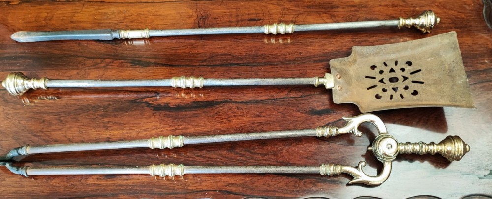 Superb set of 3  brass and iron  fireirons