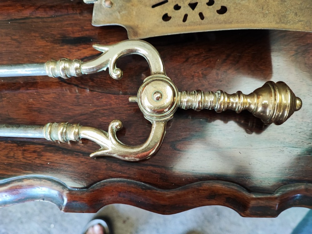 Superb set of 3  brass and iron  fireirons View V