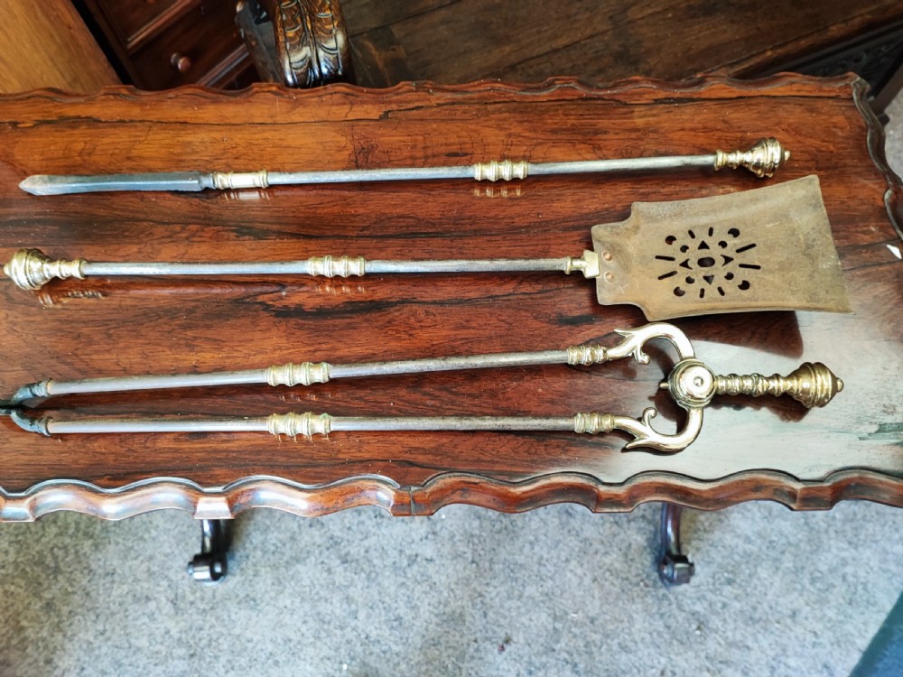 Superb set of 3  brass and iron  fireirons View VI