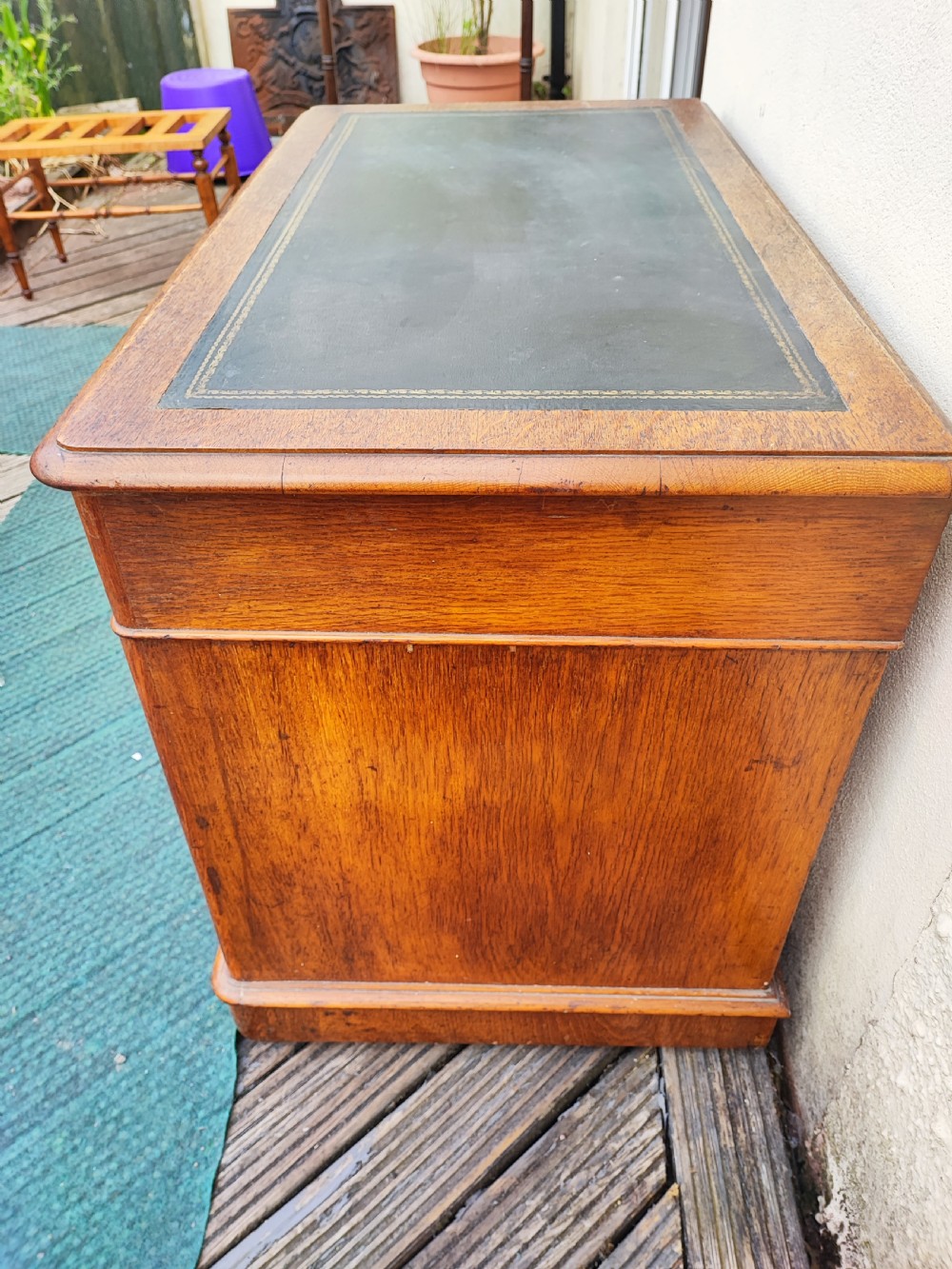 A Victorian oak pedestal desk. View VI