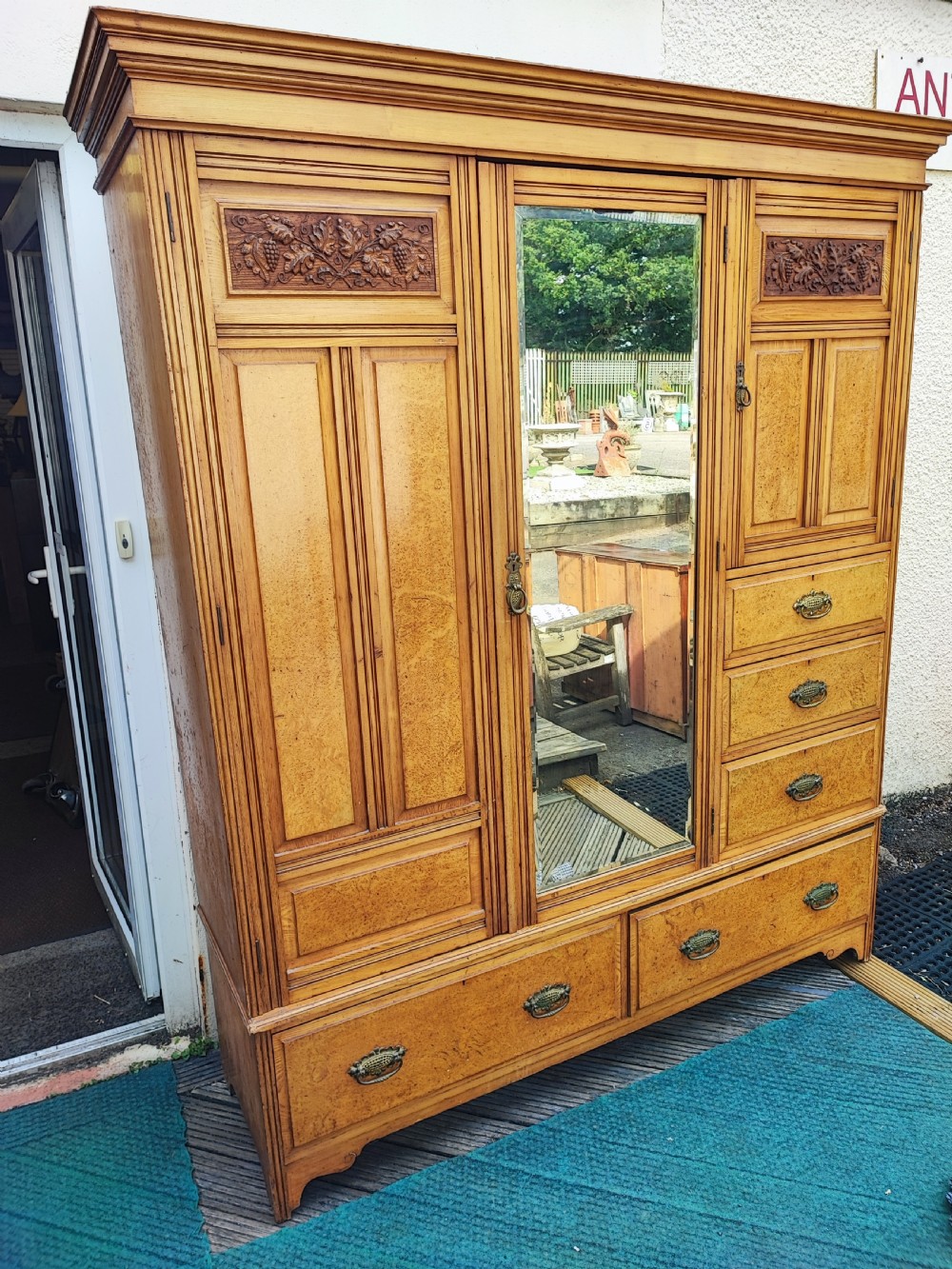 Superb Victorian walnut 3 door combination wardrobe.