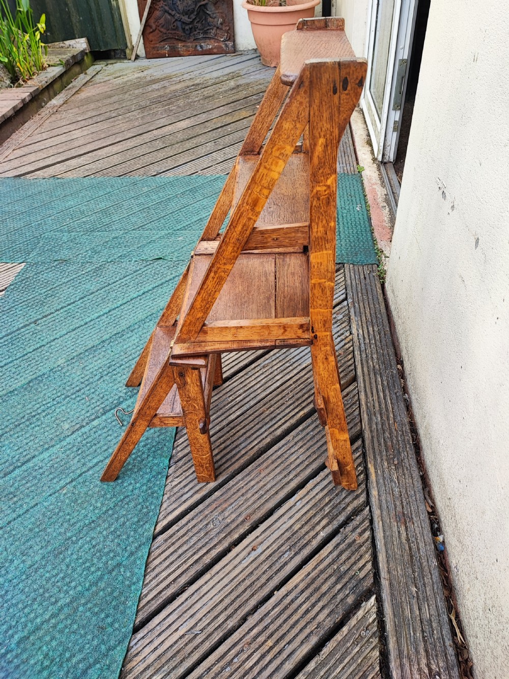 Antique Gothic oak metamorphic library steps  View VI