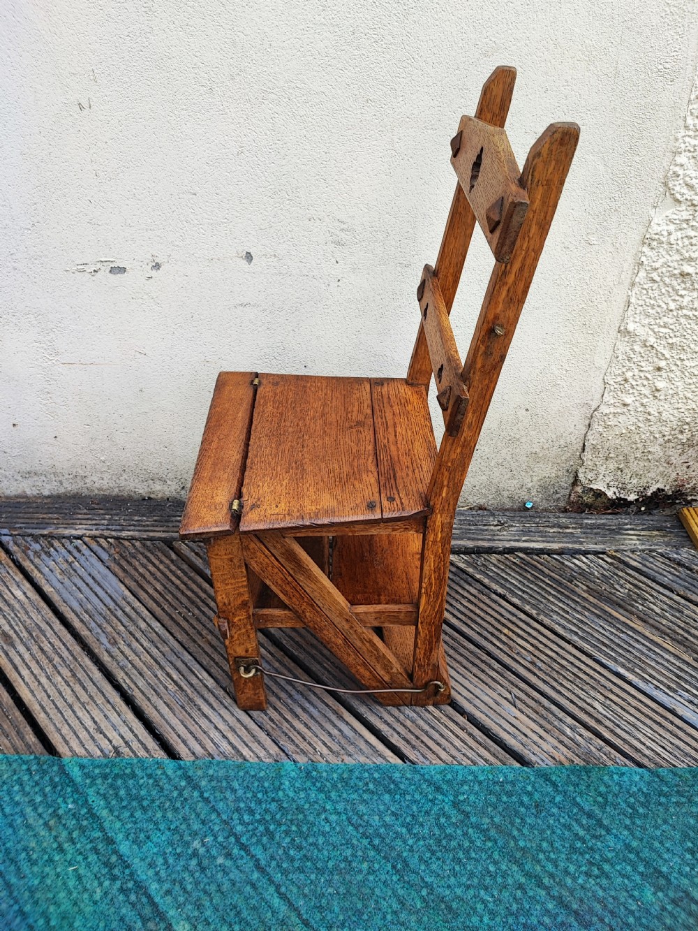 Antique Gothic oak metamorphic library steps  View X