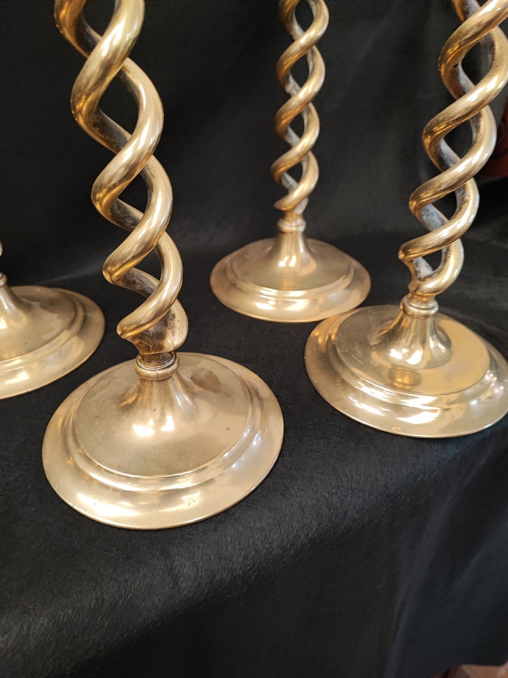 Superb set of 6 matching brass candlesticks. View IV