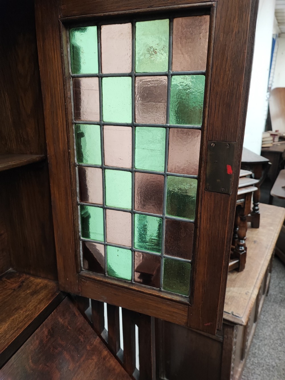 Fine example of an art's and crafts oak bureau bookcase. View II